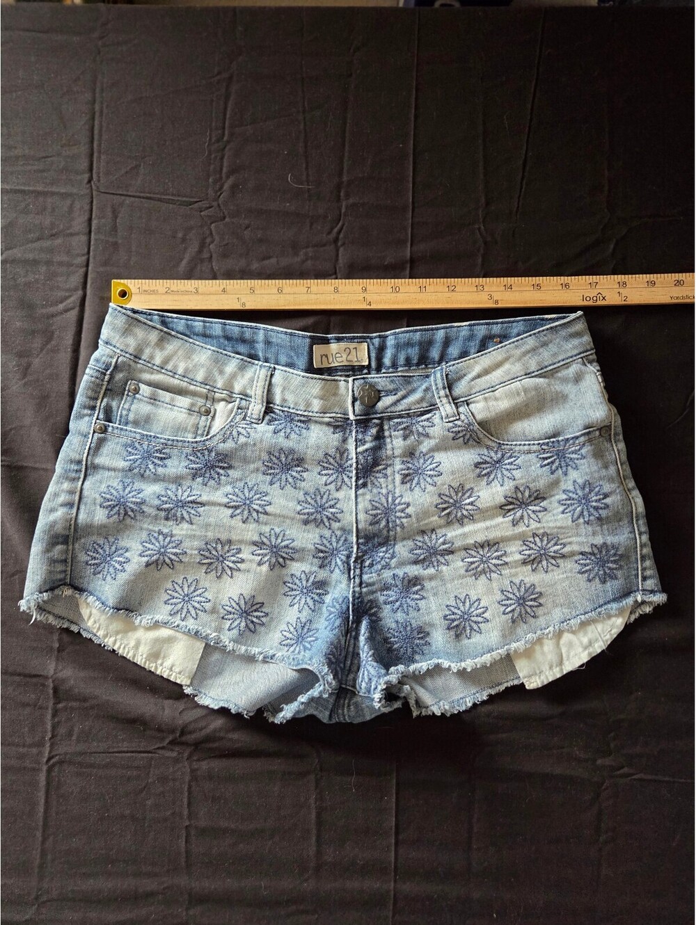 rue21 Light Blue Denim Shorts with Blue Floral Print, Size 11/12